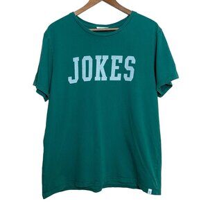 Sleepy Jones Jokes Tee Shirt Collegiate Lettering Green Top Graphic Tee Medium